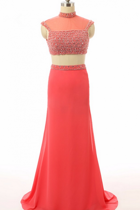 Transparent Red Turtleneck Collar Sleeveless Senior Silk Evening Dress Special Evening Dress Beautiful Dress Real Photos