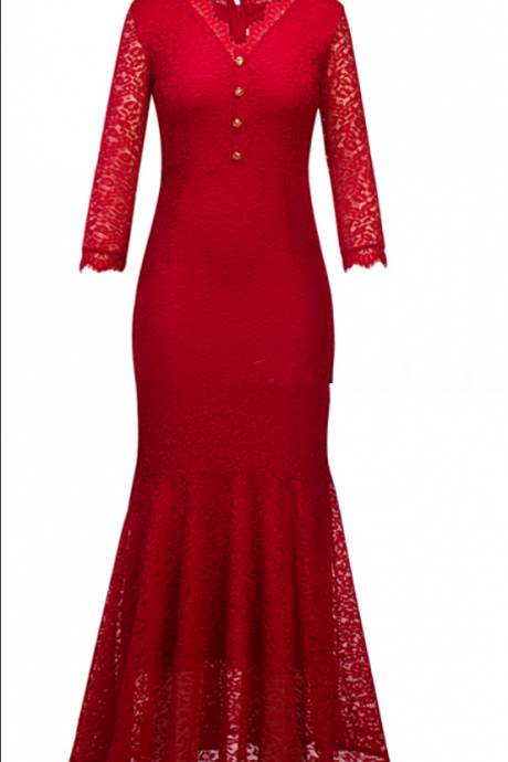 Simple Of Sexy Dress Mermaid Night Long Sleeve Lace Evening Dress Dress Formally Open The Dress