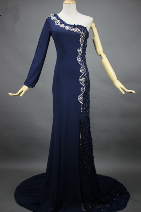 Navy Blue Lace Party Long Higher Normal Beautiful Dress Party Dress