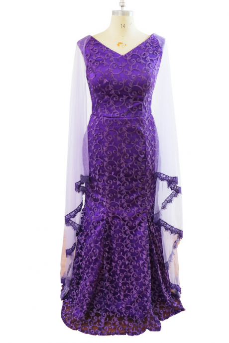 Purple Long Sleeve Lace Cape Town Formal Party Women Dress