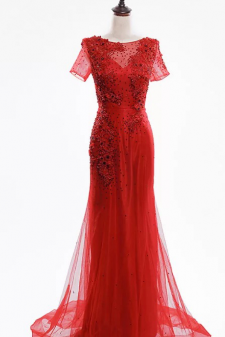 A Single Red Dress! Mermaid Long Appliques Evening Dress Formal Party Red Carpet Dresses