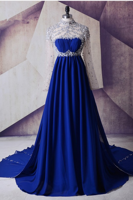 Dress Evening Dress High-grade Pregnant Women Royal Blue Party Long Sleeve Turtleneck Silk Evening Gown