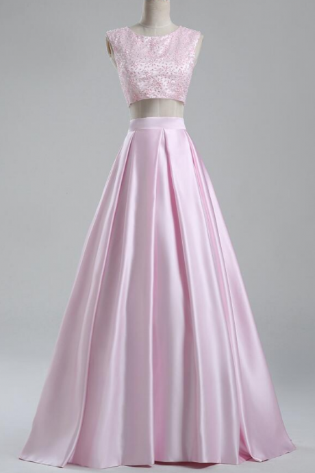 The Two-piece Neck Silk! Sleeveless Rose Outdoor Dress Sequin Satin Crystal Party Dress