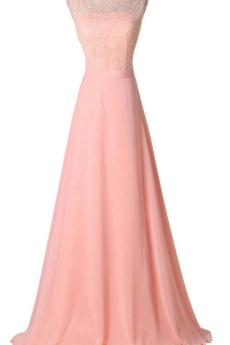 Blush Pink Lace Elegant Charming Formal Chiffon Prom Dresses
