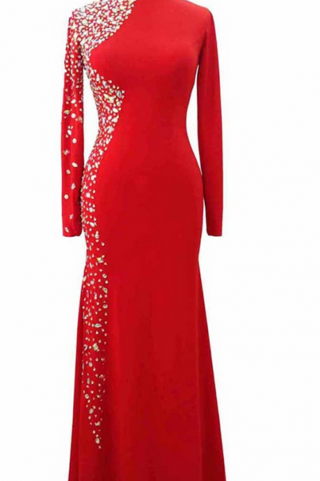 Fiesta Red Dress Ah Spandex Intermittently Exquisite Luxury Long-sleeved Mermaid Party Dress
