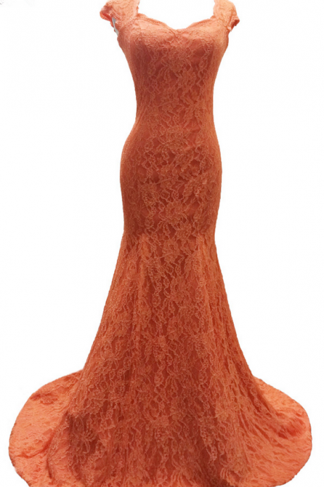 Long Lace Mermaid Orange Party Sexy Dress Beautiful Dress Party Stripped To The Waist Of The Dress