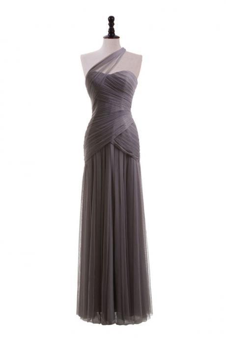 One-shoulder Ruched Floor-length Prom Dress, Formal Dress, Bridesmaid Dress