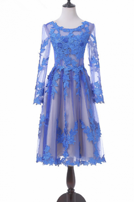 Transparent of sexy long-sleeved Homecoming dresses brief paragraph coat blue ball gown