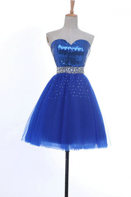 Sequin Royal Blue Pearl Organza Cocktail Party Short Micro Special Moment Girl Evening Gowns Homecoming Dress