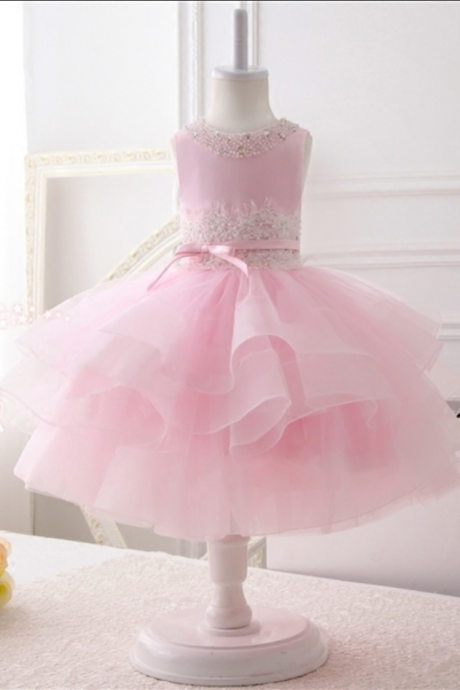 Flower Girl Dress, Light Pink Flower Girl Dress, Pink Flower Girl Dress, Junior Bridesmaid Dress, Baby Girl Birthday Outfit, Custom Made Flower
