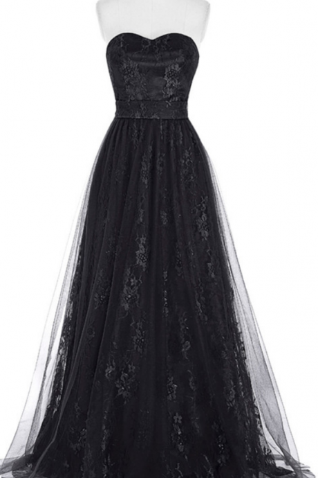 Sweetheart Lace A-line Long Prom Dress, Evening Dress, Formal Dress
