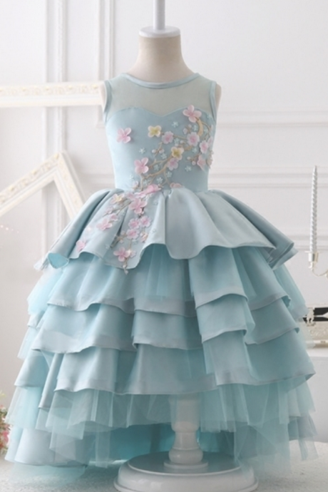Baby Blue Flower Girl Gown, Blue Flower Girl Gown, Junior Bridesmaid Gown, Blue Tiered Layered Flower Girl Gown, Little Girl Birthday Gown, Baby