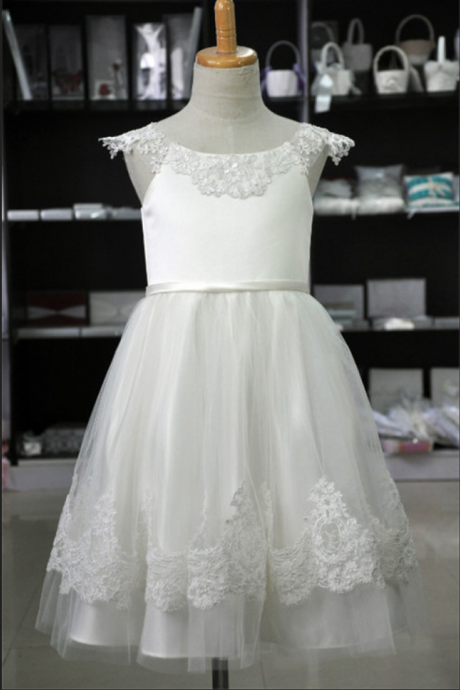 Girls A-line White Lace Cap Sleeve Ankle-length White First Communion Dresses For Girls Vestidos De Communion Dresses Girls