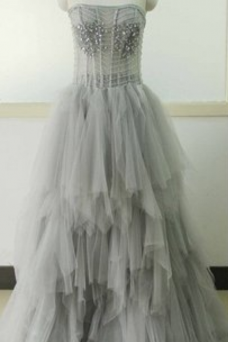 Charming Evening Dress,Strapless Prom Dress,Sexy Evening Dresses,Long Tulle Prom Dress,Sexy Prom Dress,Formal Dress