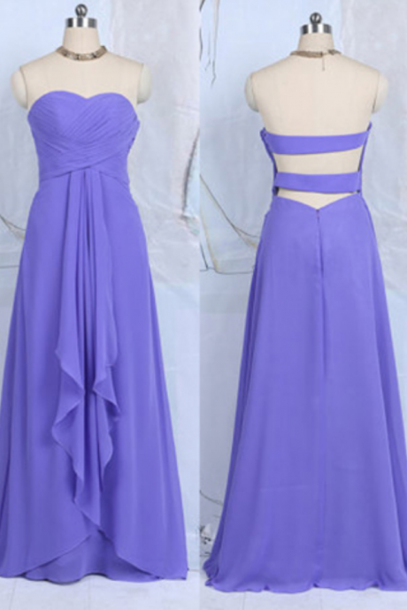  Blue Violet Bridesmaid Dresses with Ruffles, Sweetheart Chiffon Bridesmaid Dresses, Floor-length Open Back Bridesmaid Dresses
