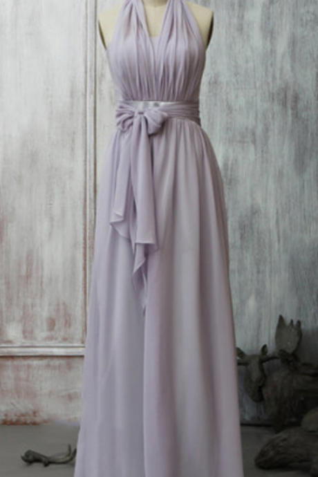  Lavender Halter Sash Bridesmaid Dress, Elegant Column Chiffon Pleats Bridesmaid Dress, Sleeveless Long Sheath Bridesmaid Dress,