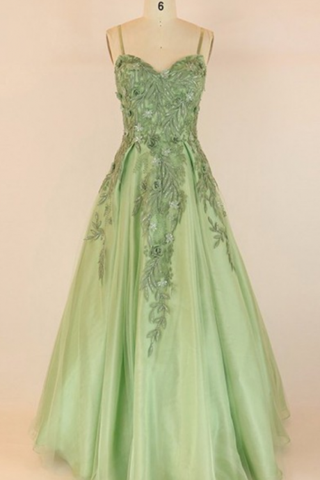 A Line Prom Dress,Sexy Spaghetti Straps Prom Dresses,Tulle Homecoming Dress,Appliques Evening Dress