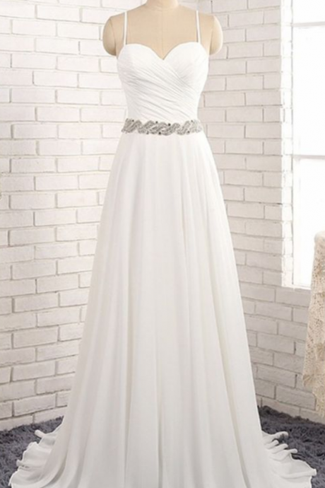 Cute White Chiffon Prom Dress With Straps