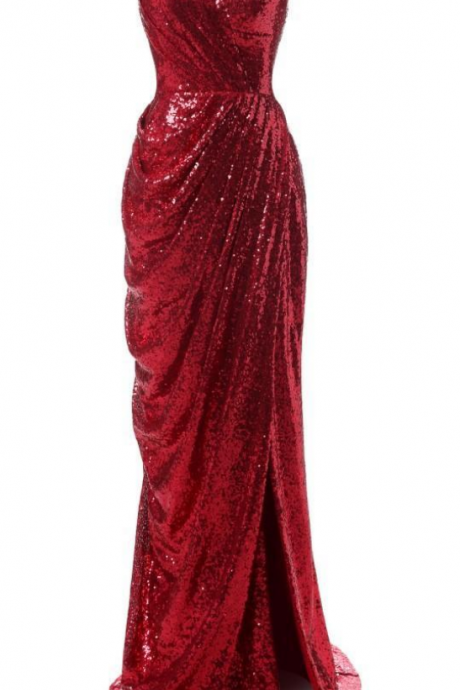 Fashion Sparkly Red Evening Dresses Sweetheart Long Sheath Side Split Sequined Women Formal Gowns Custom Size,