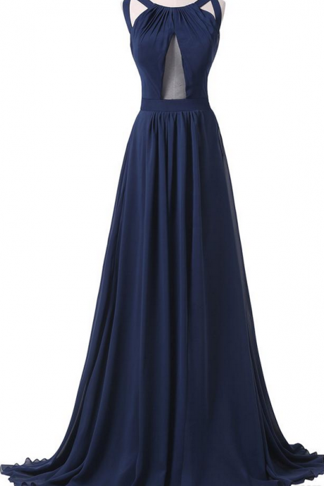 Sleeveless Cutout Chiffon A-line Floor-length Prom Dress, Evening Dress