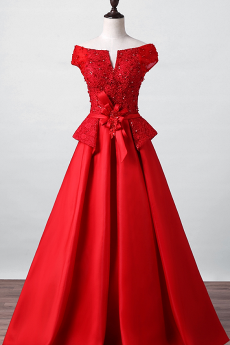 Red Sexy Formal Evening Dresses The Bride Married Satin Lace Embroidery Beading Floor-length Sleeveless Prom Dresses Party Gowns,