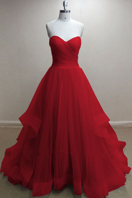 Sleeveless Prom Dress,red Open Back Prom Dresses,long Prom Dress,elegant Evening Dress,tulle Formal Evening Gown,
