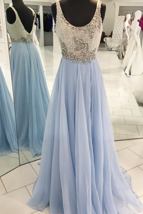Fashion A-line Scoop Sleeveless Long Prom/evening Dress With Beading,
