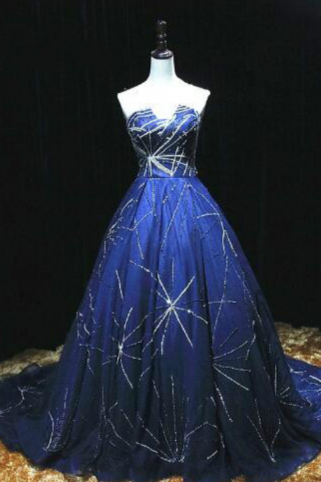 Strapless Ball Gown Royal Blue Prom Dresses ,