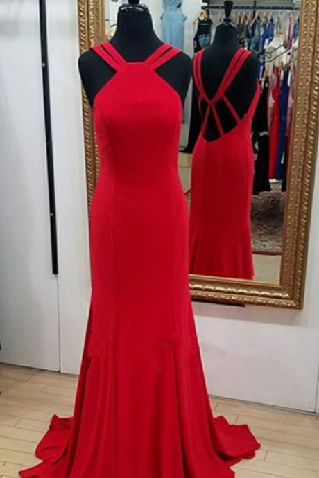  Sexy Sleeveless Prom Dress, Red Mermaid Prom Dresses, Long Evening Dress, 
