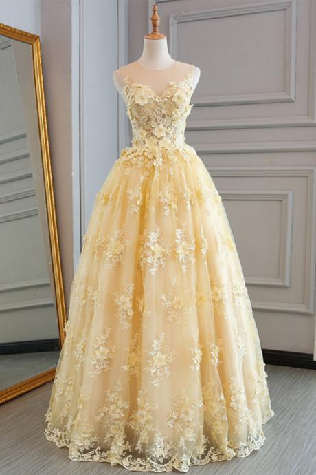 A-line Princess Scoop Neck/illusion Neck Sleeveless Floor Length Prom Dresses ,