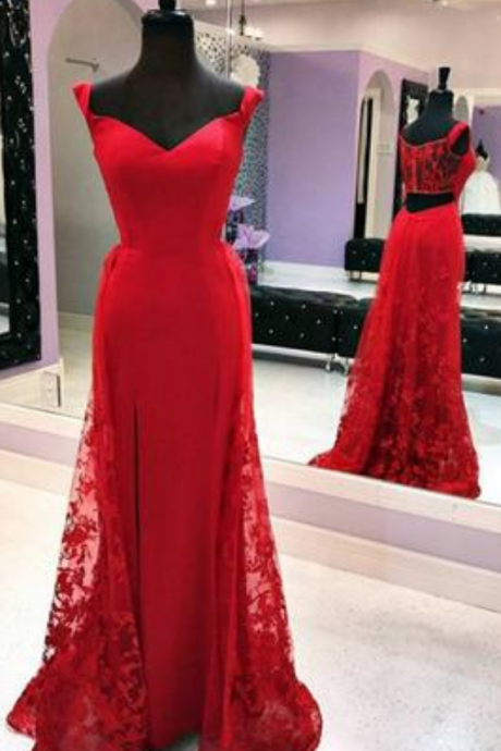 Lace Mermaid Prom Dress, Sexy Appliques Red Prom Dresses, Long Evening Dress,