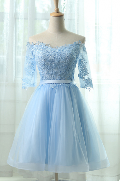 Light Blue Homecoming Dresses Off Shoulder Homecoming Dresses,