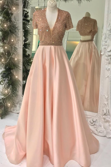 Sparkly Sequins Pink Long Prom Dress Evening Dress,