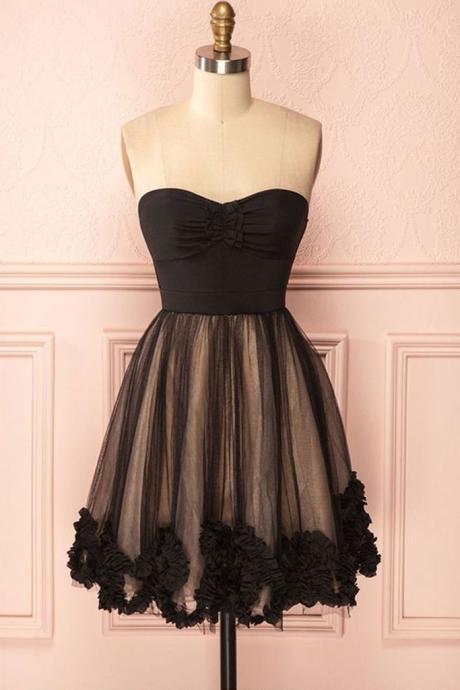 Cute Black Sweetheart Tulle Homecoming Dress,