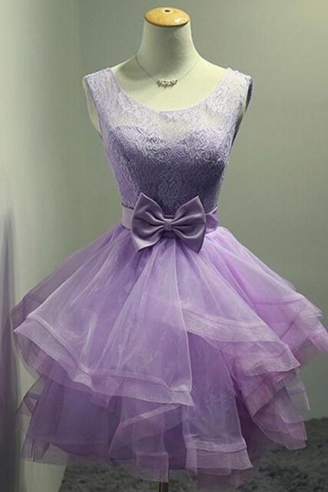 Aline Purple Homecoming Dresses Sheer Back Sleeveless Lace Scoop Above-knee Homecoming Dress,