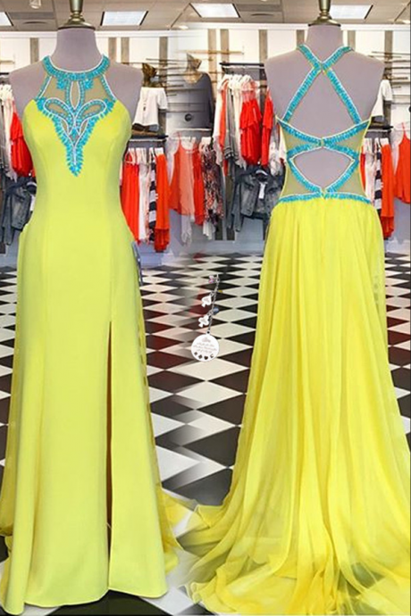Yellow Sleeves Long Prom Dresses,beading Prtom Gowns,prom Dresses,for Teens,modest Evening Dresses.charming Party Dresses