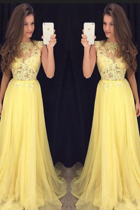 Elegant Yellow Chiffon Prom Dress,long Prom Dress,beautiful Prom Dresses
