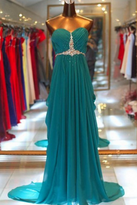 Elegant Sweetheart A-line Floor Length Chiffon Sweep Train Prom Dress With Beadings, Long Prom Dresses, Prom Dresses