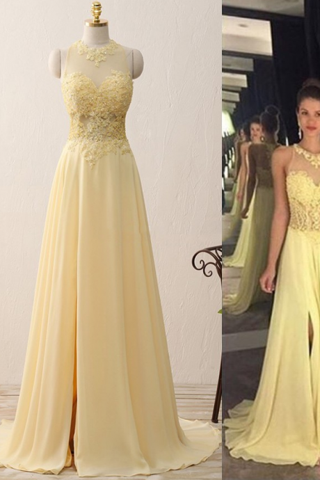 Prom Dresses,a-line Prom Dresses,applique Prom Dresses,split Prom Dresses,yellow Prom Dresses,evening Dresses