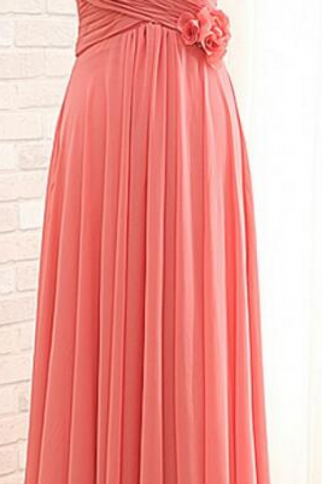  Floor Length A-line Empire Bridesmaid Dress,Coral Bridesmaid Dress