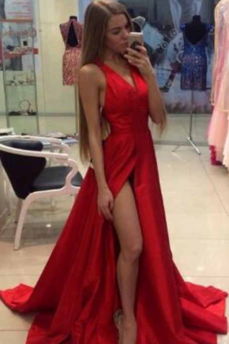 Simple Red Prom Dresses,long Prom Dresses For Teens,chiffon Prom Dress, Prom Dresses,sexy Prom Dresses