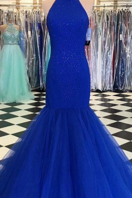 Mermaid Prom Dresses, Tulle Prom Dress,2018 Prom Dresses,long Prom Dresses, Royal Blue Prom Dress, Black Prom Dress, Formal Evening Dress