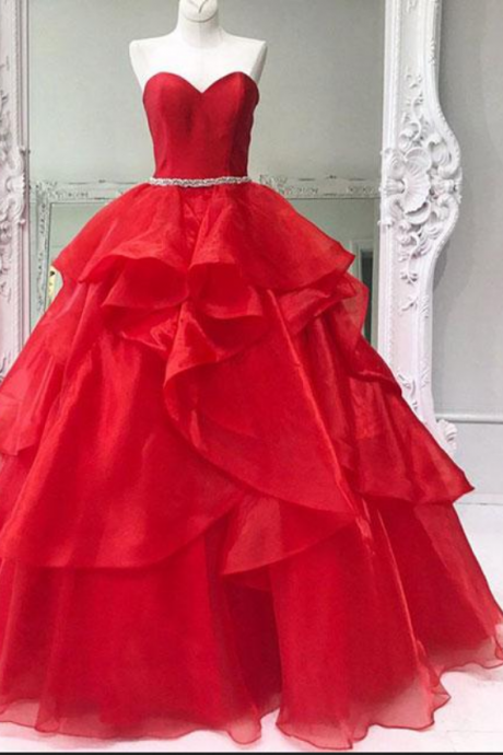 Simple Prom Dresses, Prom Gown,vintage Prom Gowns,red Sweetheart Neck Tulle Long Prom Dress, Ball Gown Prom Gown