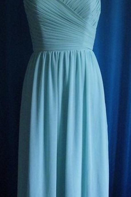 Custom Made Light Blue Ruched Bodice Chiffon Long Bridesmaid Dress