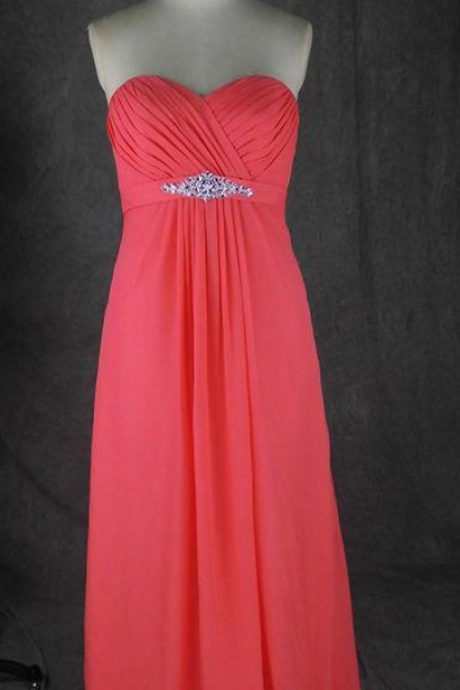 Ruched Chiffon Sweetheart Floor Length A-line Bridesmaid Dress Featuring Beaded Embellished Belt