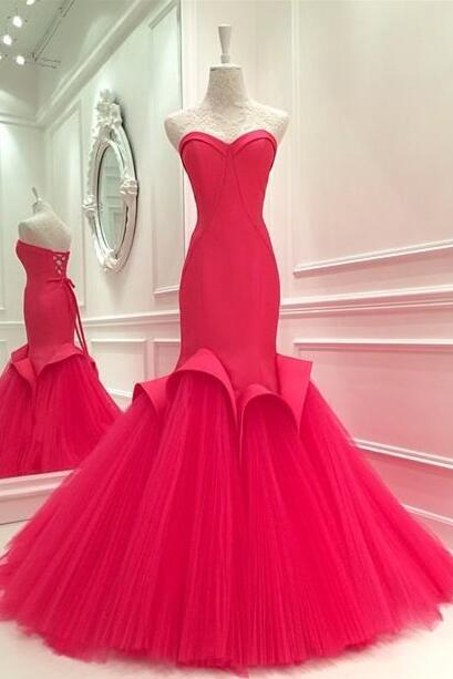 Red Sweetheart Mermaid Party D Prom Dresses Sweeptulle Princess Back Guest Gowns Pageant Formal Gowns