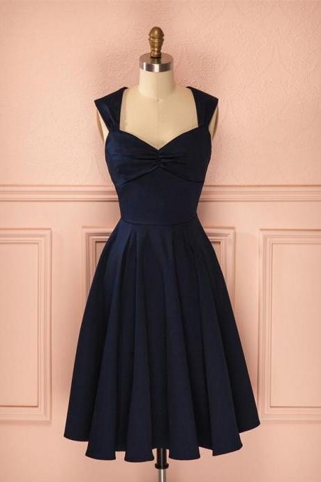 Vintage Dresses,simple Short Navy Blue Homecoming Dresses,elegant Handmade Homecoing Dress