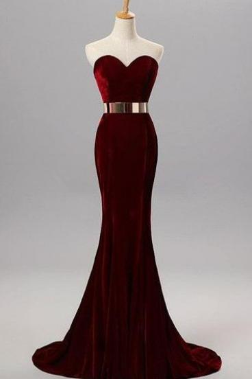  Sweetheart Simple Prom Dresses,Long Mermaid Burgundy Prom Gowns,Elegant Party Prom Dresses,Modest Evening Dresses
