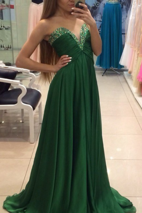 Long Prom Dresses,chiffon Prom Dresses,high Low Prom Dresses,beaded Dresses,green Prom Dresses,strapless Prom Gowns,v-neck Party Dresses,women