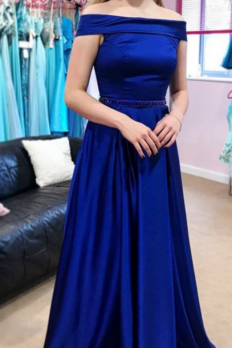 Gorgeous Off The Shoulder Formal Evening Gown Royal Blue, A Line Prom Dress Long